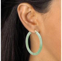 Load image into Gallery viewer, 10K Yellow Gold Green Jade Hoop Earrings