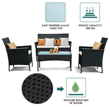Load image into Gallery viewer, Black Rattan 4-Piece Outdoor Patio Wicker Sofa Set