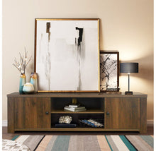 Load image into Gallery viewer, Brown Wood TV Stand with Shelves & Cabinets