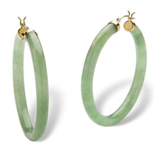 Load image into Gallery viewer, 10K Yellow Gold Green Jade Hoop Earrings