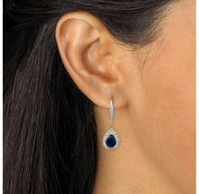 Load image into Gallery viewer, 18k Gold-Plated Blue Sapphire Halo Drop Earrings