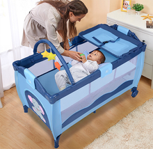 Load image into Gallery viewer, Elephant Packable Infant/Toddler Playpen Bassinet with Mobile