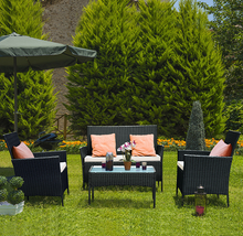 Load image into Gallery viewer, Black Rattan 4-Piece Outdoor Patio Wicker Sofa Set