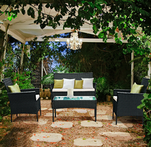 Load image into Gallery viewer, Black Rattan 4-Piece Outdoor Patio Wicker Sofa Set