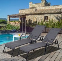 Load image into Gallery viewer, Black Patio Reclining Lounge Chairs (Set of 2)