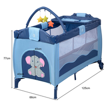 Load image into Gallery viewer, Elephant Packable Infant/Toddler Playpen Bassinet with Mobile
