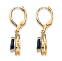 Load image into Gallery viewer, 18k Gold-Plated Blue Sapphire Halo Drop Earrings
