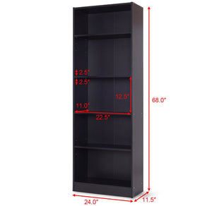 Black Modern 5-Tier Shelf Bookcase