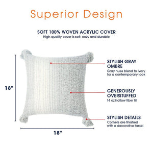 Cheer Collection Gray Ombre Throw Pillows with Tassels (Set of 2)