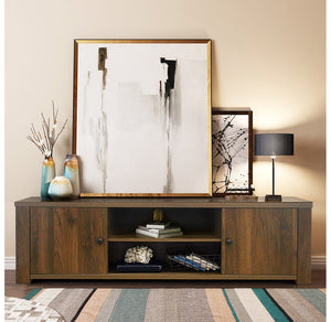 Brown Wood TV Stand with Shelves & Cabinets