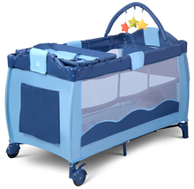 Load image into Gallery viewer, Elephant Packable Infant/Toddler Playpen Bassinet with Mobile
