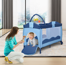 Load image into Gallery viewer, Elephant Packable Infant/Toddler Playpen Bassinet with Mobile
