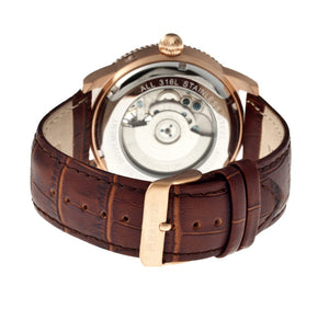 Heritor Piccard Automatic Semi-Skeleton Leather-Band Watch