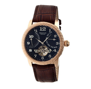 Heritor Piccard Automatic Semi-Skeleton Leather-Band Watch