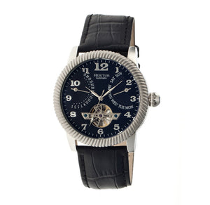Heritor Piccard Automatic Semi-Skeleton Leather-Band Watch