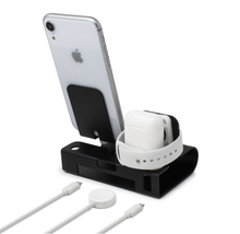 Load image into Gallery viewer, Aduro 3-in-1 Desktop Charging Stand for iPhone, AirPods, &amp; Apple Watch
