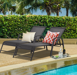 Black Patio Reclining Lounge Chairs (Set of 2)
