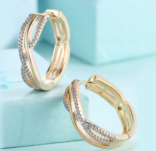 Load image into Gallery viewer, 14K Gold Plated Swarovski Crystal Hoop Earrings
