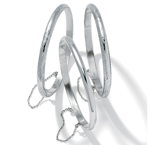 .925 Sterling Silver Polished Engraved Floral Bangle Set